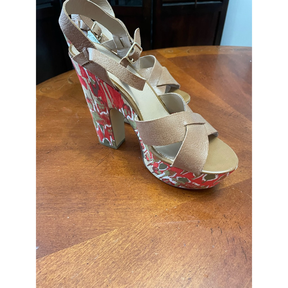 Steve Madden Womens Kia Sandals Platform Heels Multicolor Abstract Leather 11